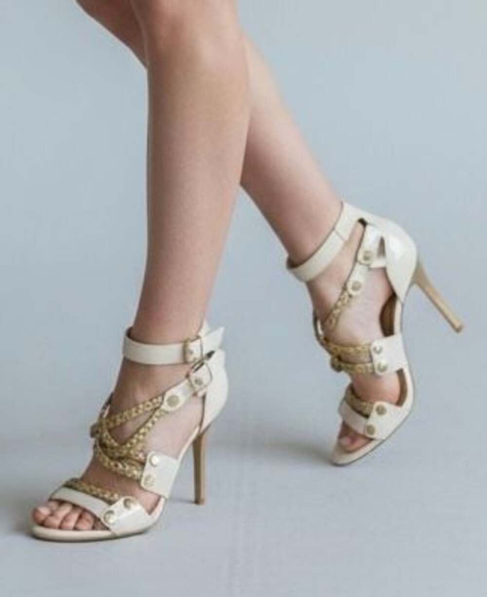 Guess by Marciano White Gold Braided Strappy Sandal Heels Size: 6M